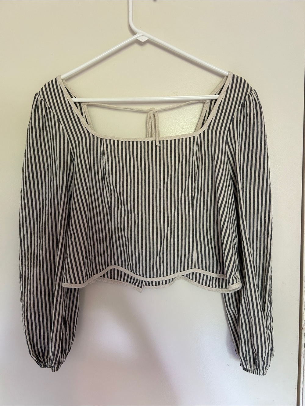 Anthropologie Striped Black and White Square Neck Peasant Top